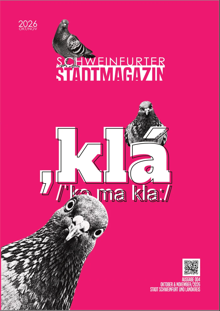 ,klá Ausgabe 004, Oktober und November 2026: pinkes Cover mit drei Tauben